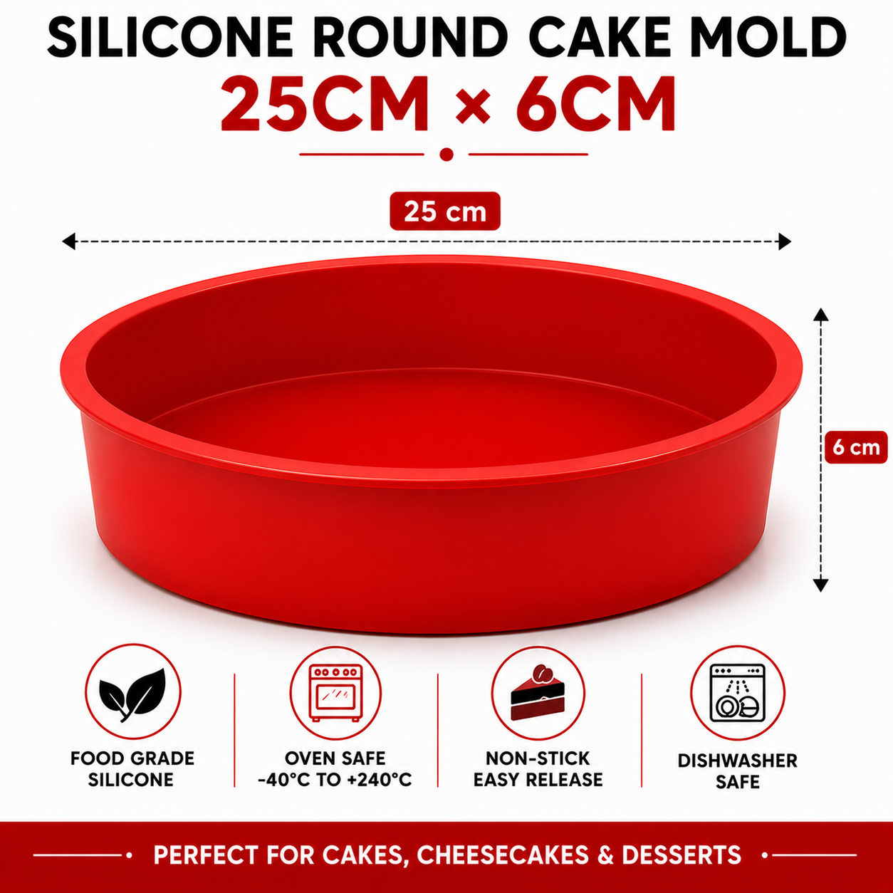 Silicone Round Cake Mold – Non-Stick, Food-Grade | 10cm to 25cm