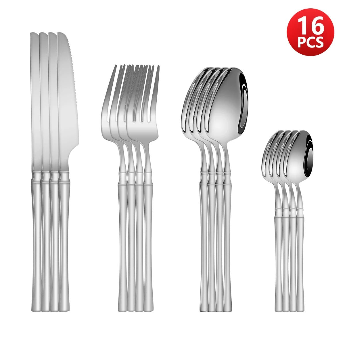 Stainless Steel Cutlery Set 6/16/24pcs Knife Fork Spoon Teaspoon Silver