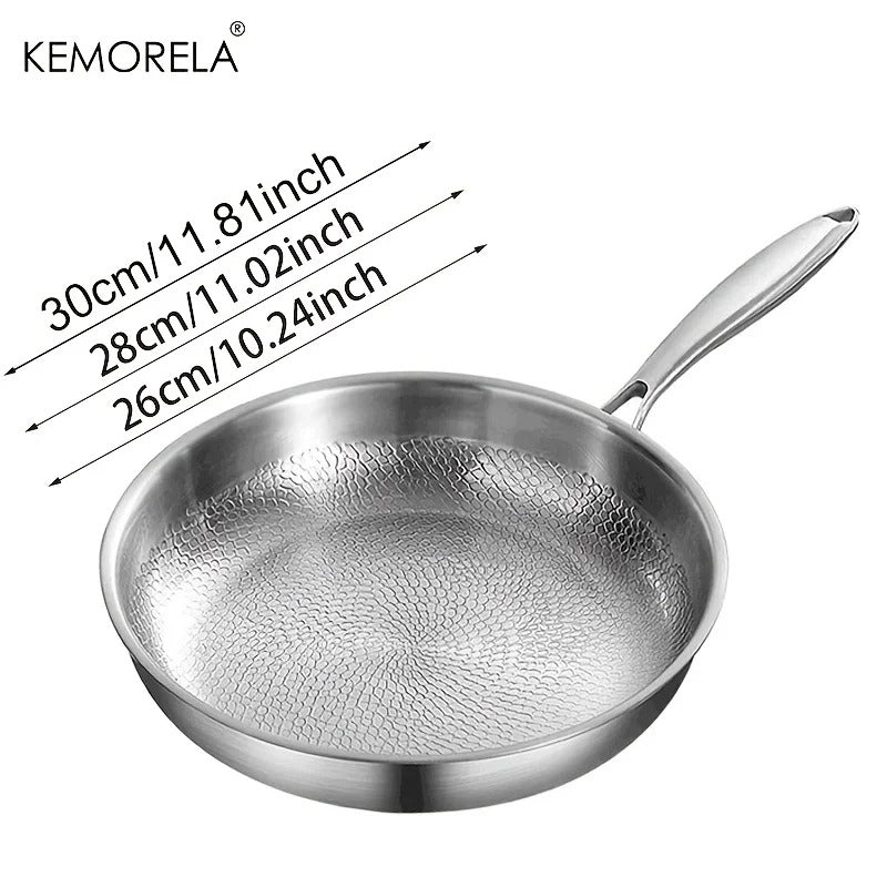 Hammered Stainless Steel Frying Pan Non Stick Skillet Induction Gas 26 28 30cm
