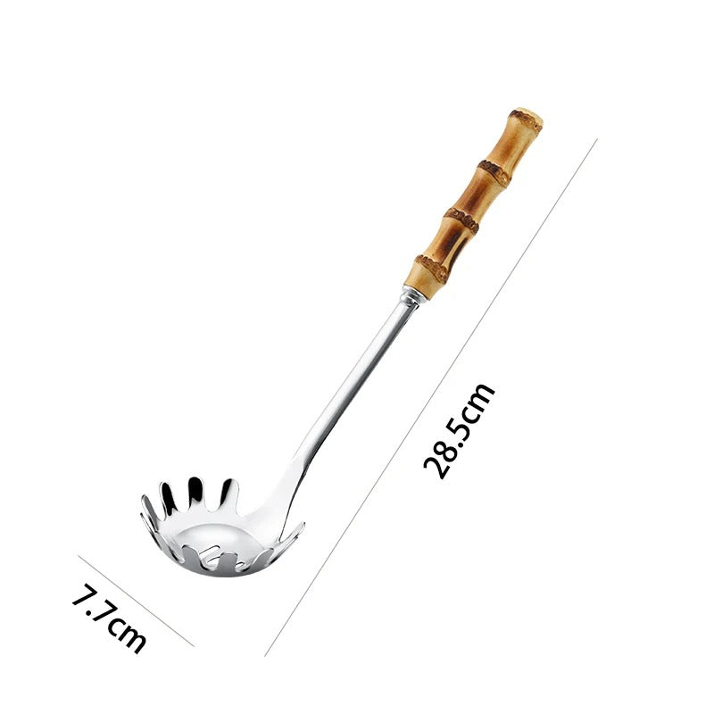 Stainless Steel Colander Spoon with Bamboo Handle | Noodle & Pasta Strainer