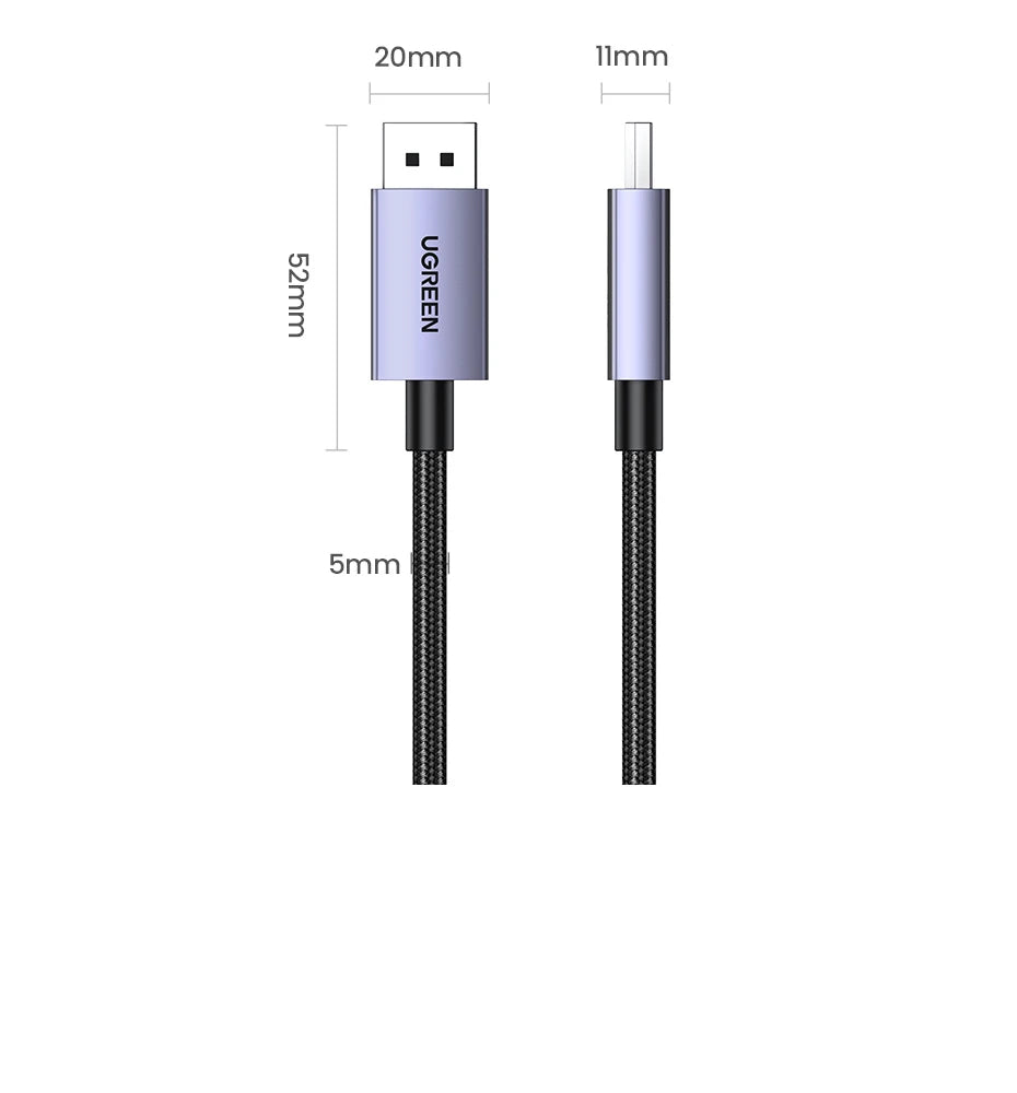 UGREEN USB cable with dimensions labeled on a white background