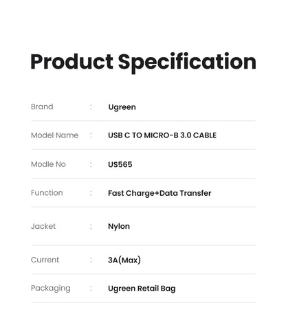 UGREEN USB-C to Micro-B 3.0 Cable 5Gbps 3A – For HDD, SSD & MacBook