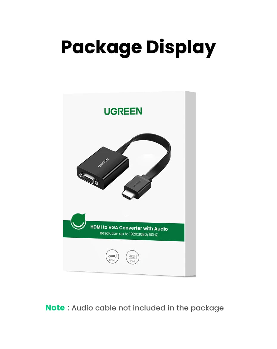Ugreen HDMI to VGA converter with audio adapter packaging on a white background