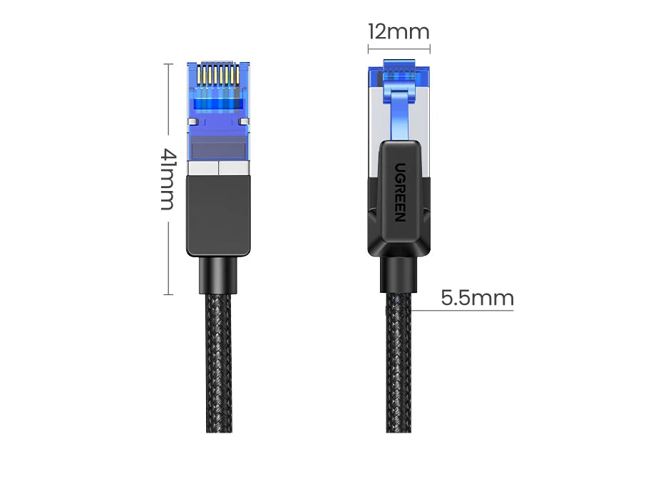 UGREEN Ethernet cable with measurements on a white background