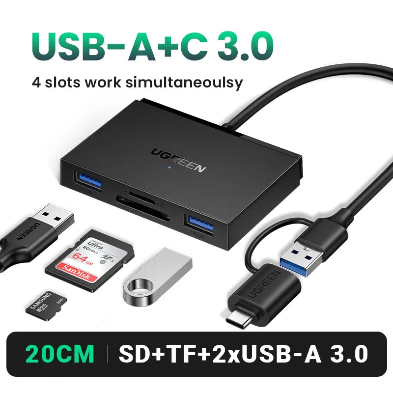 UGREEN Card Reader | 4-in-1 USB 3.0 | SD TF USB-A USB-C