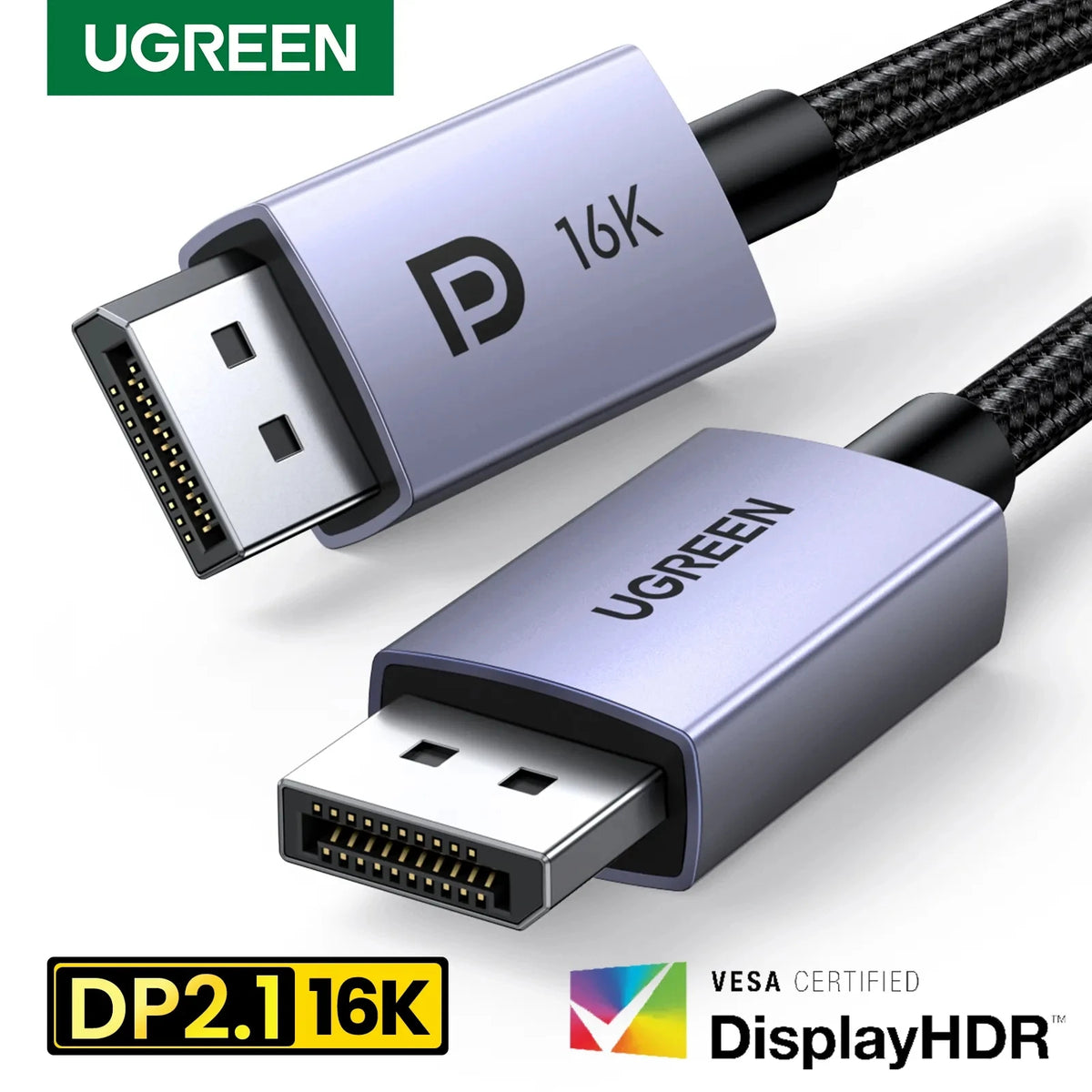 UGREEN DisplayPort cable with connectors on a white background