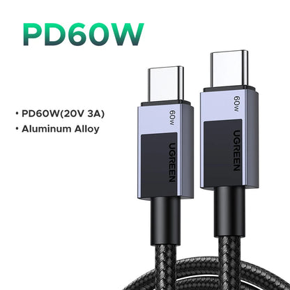 UGREEN USB-C cable with PD60W specifications on a white background