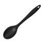 A matte black silicone soup spoon with a hanging hole in the handle, shown diagonally on a plain white background.