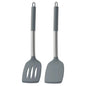 Two gray kitchen utensils with silicone heads on a white background