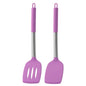 Two purple kitchen utensils with metal handles on a white background