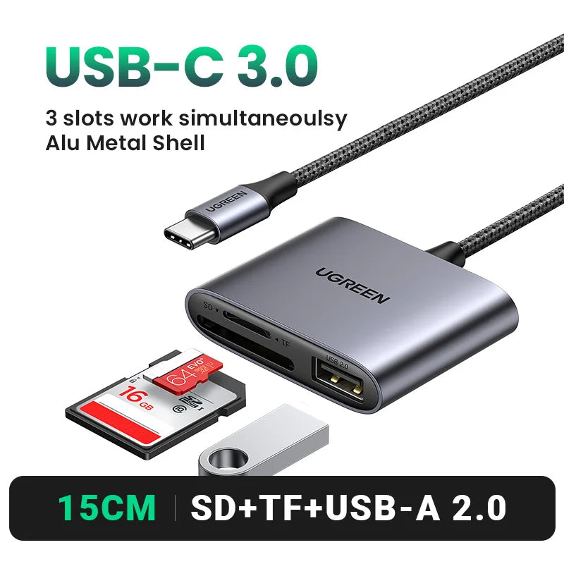 UGREEN Card Reader | 4-in-1 USB 3.0 | SD TF USB-A USB-C
