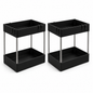 Two black two-tier spice racks with slim silver metal legs, shown side by side on a white background.