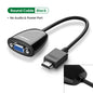 A black round HDMI to VGA cable adapter with a text label indicating 'Round Cable Black' and 'No Audio & Power Port'. The image features a main product view, a close-up inset of the round cable end, and a blue VGA female connector visible on the left.