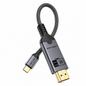 A Denon HDMI 2.1 USB-C extension cable with a braided black cable, a metallic gray main housing, and gold-plated connectors, shown on a plain white background.