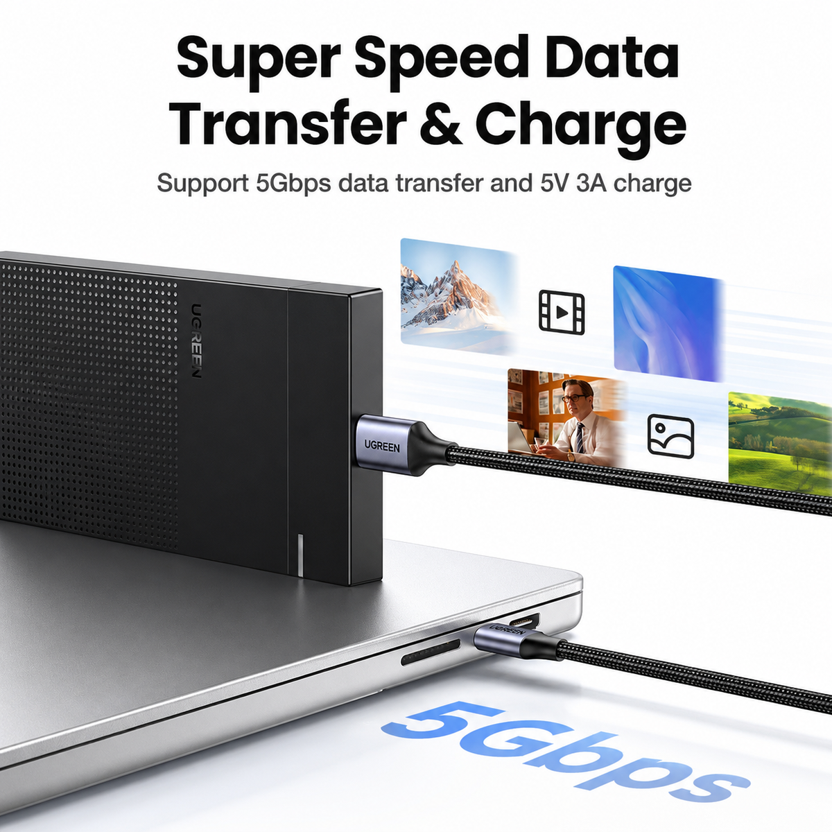 UGREEN USB-C to Micro-B 3.0 Cable 5Gbps 3A – For HDD, SSD & MacBook