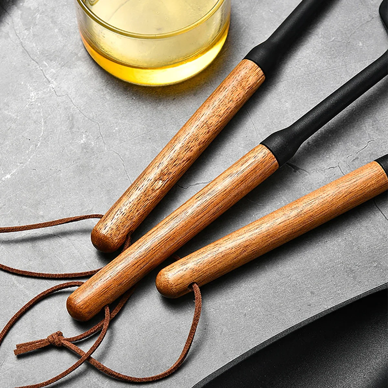 Purease Silicone Kitchen Utensil Set – Wooden Handle Non-Stick Cookware