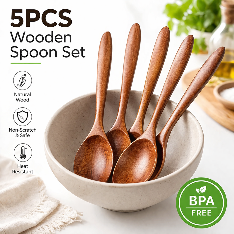 5-Piece Small Wooden Spoon Set – BPA Free | Purease