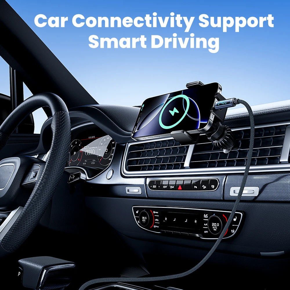 Car dashboard with a phone holder and connectivity support for smart driving
