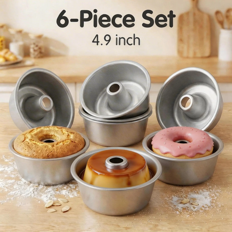 6PCS Nonstick Pound Cake Pan Tube Cake Mould Stackable Chiffon Baking Mold Set