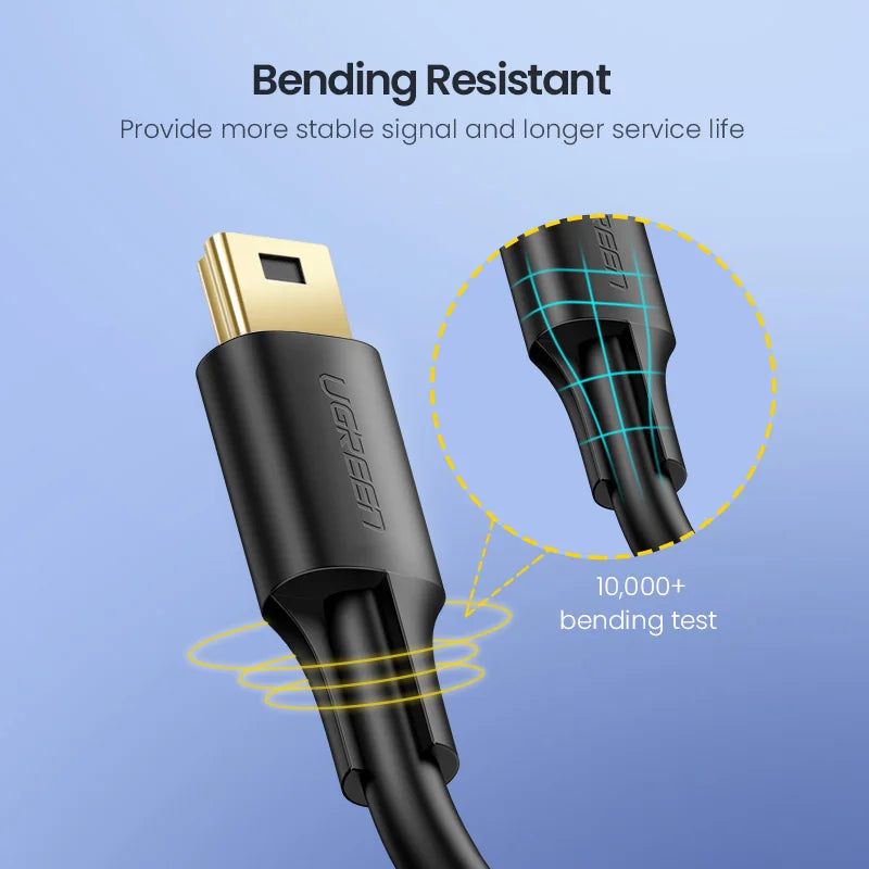 Ugreen cable with bending resistant feature on a blue background