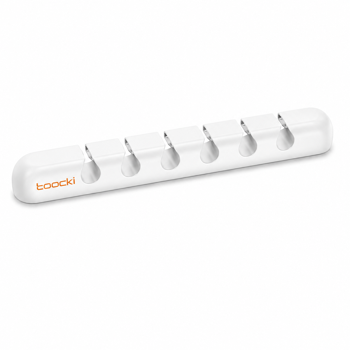 A white plastic 6-in-1 tooth storage organizer with six individual slots, featuring the orange 'toocki' brand logo on the left side, shown on a clean white background.