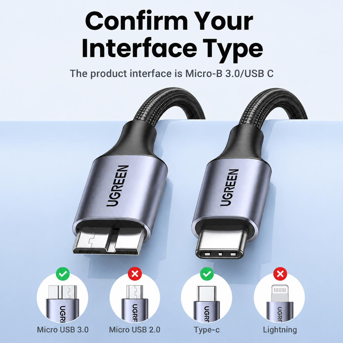 UGREEN USB-C to Micro-B 3.0 Cable 5Gbps 3A – For HDD, SSD & MacBook