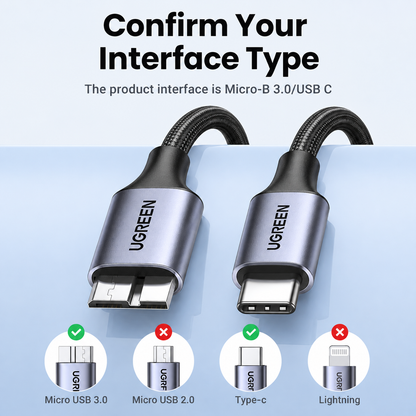 UGREEN USB-C to Micro-B 3.0 Cable 5Gbps 3A – For HDD, SSD & MacBook