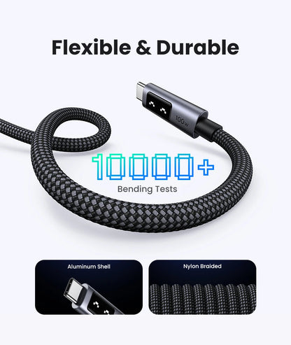 Black braided cable with connectors, labeled 'Flexible & Durable' on a white background.