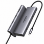A silver UGREEN 16-in-1 hub with a black braided cable, shown on a clean white background. The product features multiple ports including USB-C, USB 3.