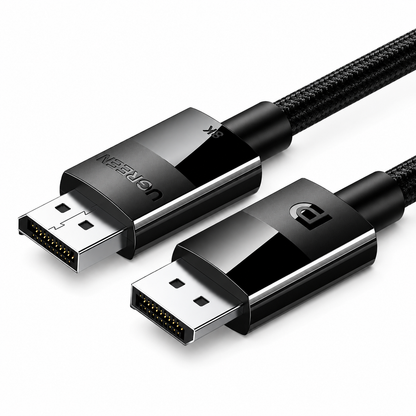 A black braided HDMI cable with glossy black and silver connector housings, shown on a clean white background.