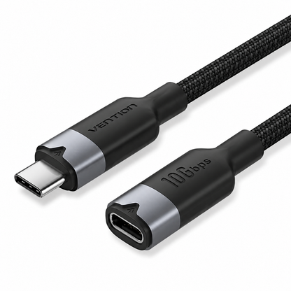 Black and silver USB-C to USB-C cable with braided black cord, showing both connector ends with 'Vention' branding and '10Gbps' text on a white background.