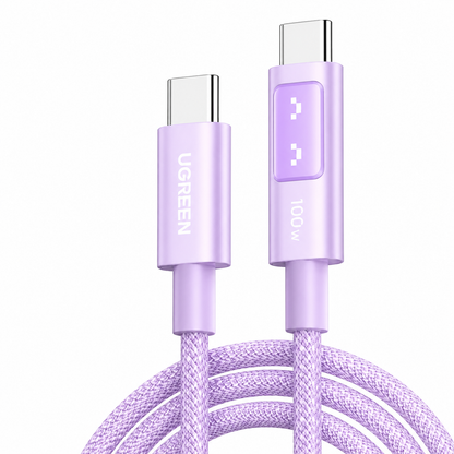 UGREEN 100W USB-C to USB-C Braided Cable with LED Power Indicator — Purple
