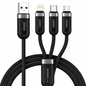 A black braided USB-C multi-port charging cable with four connectors (one USB-A, three USB-C/Lightning) on a solid white background. The brand name 'toocki' is visible on the connector sleeves, and the port speeds '24A', '6A' are printed near the connectors.