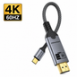 A 4K 60Hz USB-C to HDMI cable with a braided black loop and metallic silver and gold connectors, shown on a white background with a yellow 4K 60Hz badge in the top-left corner.