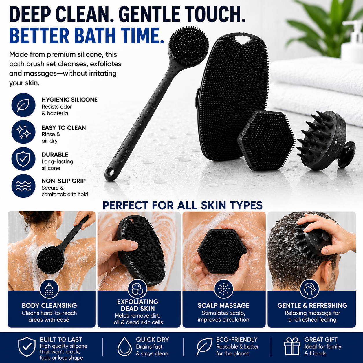 Purease Silicone Body Scrubber – Soft Exfoliating Brush for Face & Shower