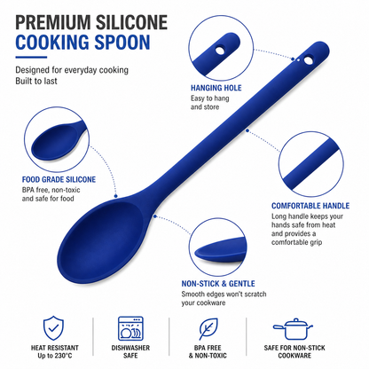 Purease 30cm Silicone Nonstick Cooking Spoon – Long Handle Kitchen Utensil