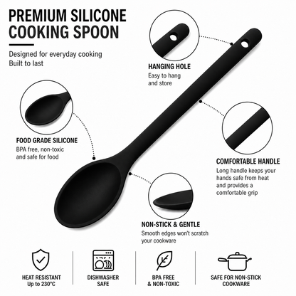 Purease 30cm Silicone Nonstick Cooking Spoon – Long Handle Kitchen Utensil