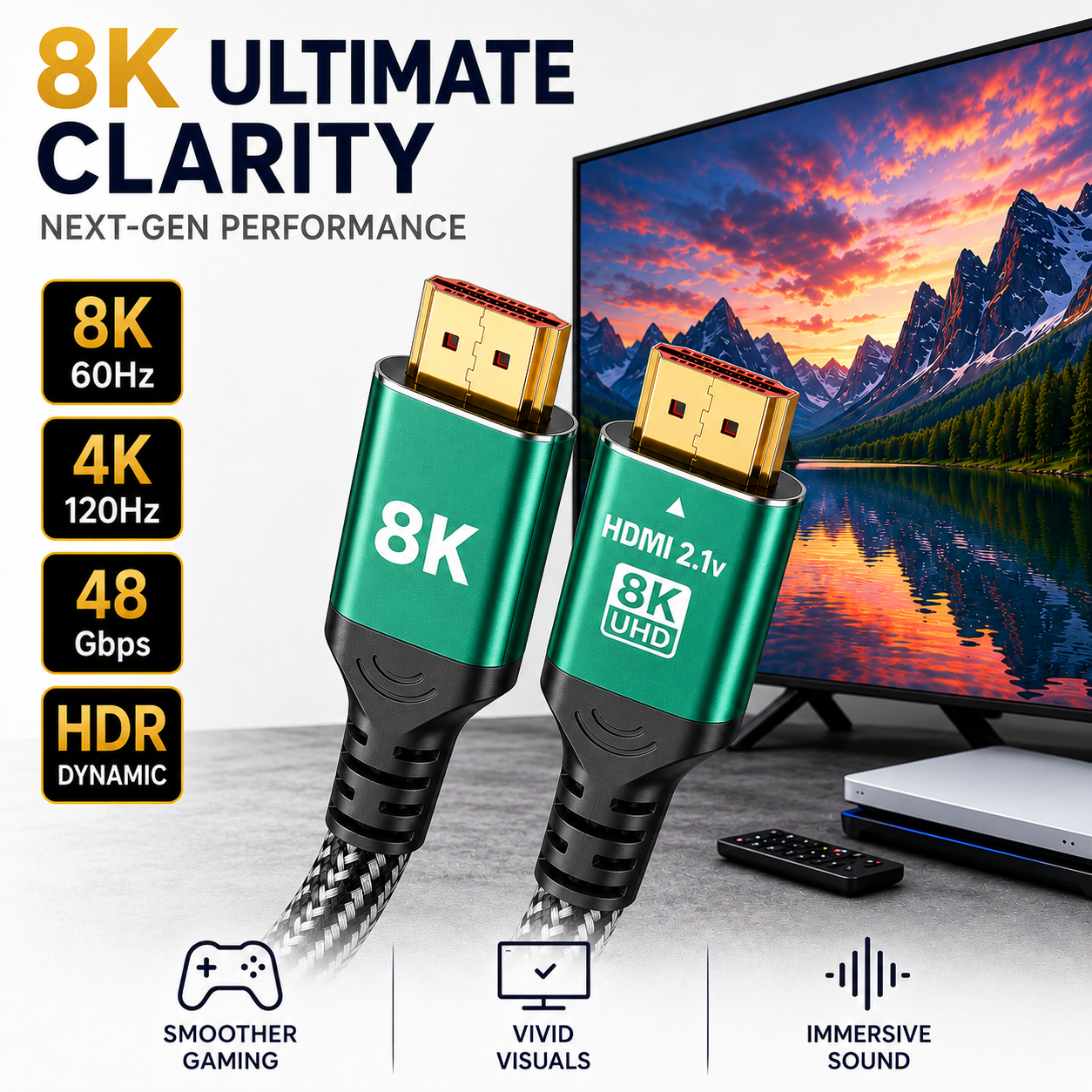 HDMI 2.1 Cable 8K 60Hz 4K 120Hz 48Gbps HDR UHD for TV PC PS5 Xbox 1-3m