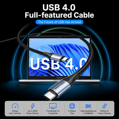 A promotional product graphic for a USB 4.0 full-featured cable.