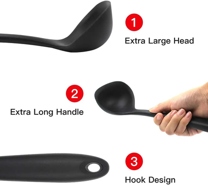 Silicone Soup Ladle Heat Resistant Non Stick Long Handle Kitchen Cooking Spoon