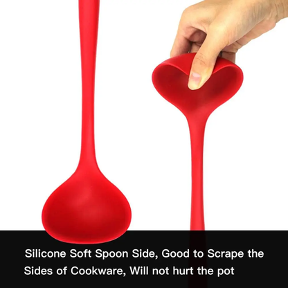 Silicone Soup Ladle Heat Resistant Non Stick Long Handle Kitchen Cooking Spoon