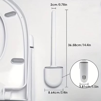 Silicone Toilet Brush Set Long Handle Flexible Head Wall Mounted Holder