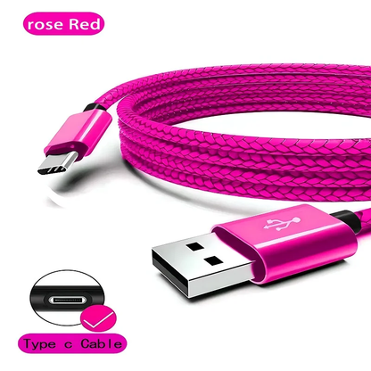 Pink USB cable with Type C connector on a white background