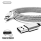 White braided USB cable with Type C connector on a white background