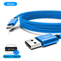 Blue braided USB cable with Type C connector on a white background
