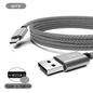 Gray braided USB cable with Type C connector on a white background