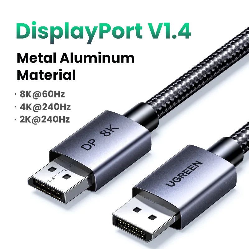 DisplayPort cable with UGREEN branding on a white background