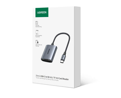 UGREEN USB-C to SD/TF card reader packaging on a white background