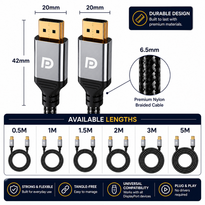 8K 60Hz DisplayPort Extension Cable DP 1.4 Male to Female 4K 120Hz 48Gbps