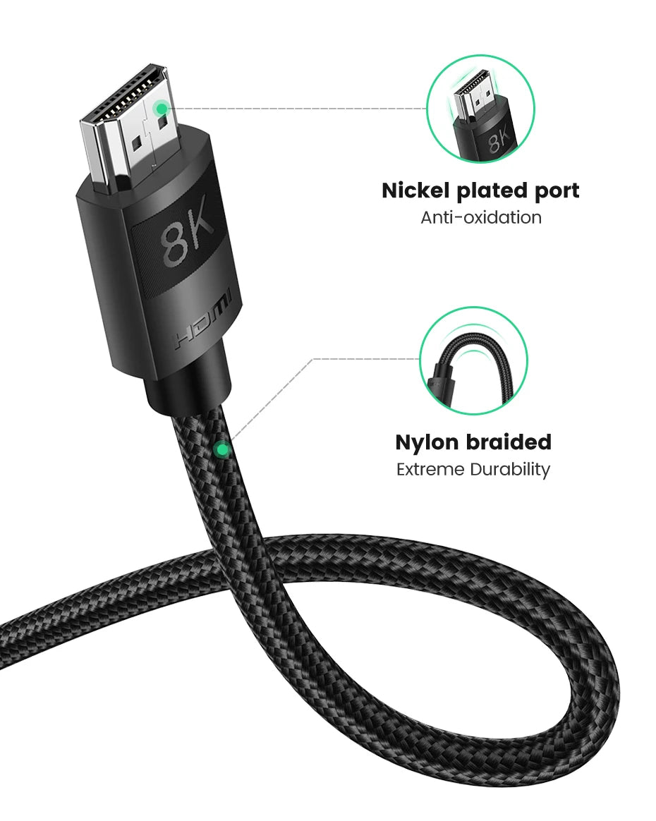 HDMI cable with features highlighted on a white background